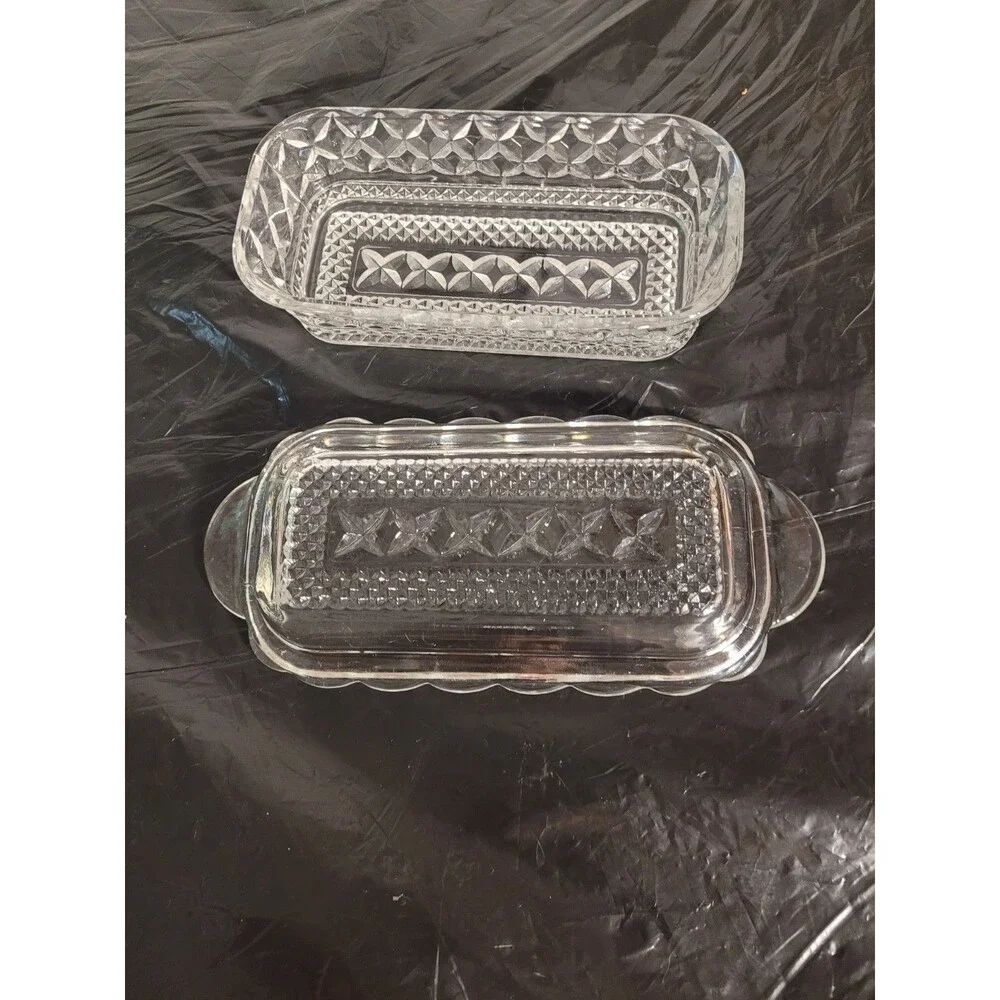 Anchor Hocking Vintage Glass Covered BUTTER DISH & Serve Dish Wexford Pattern